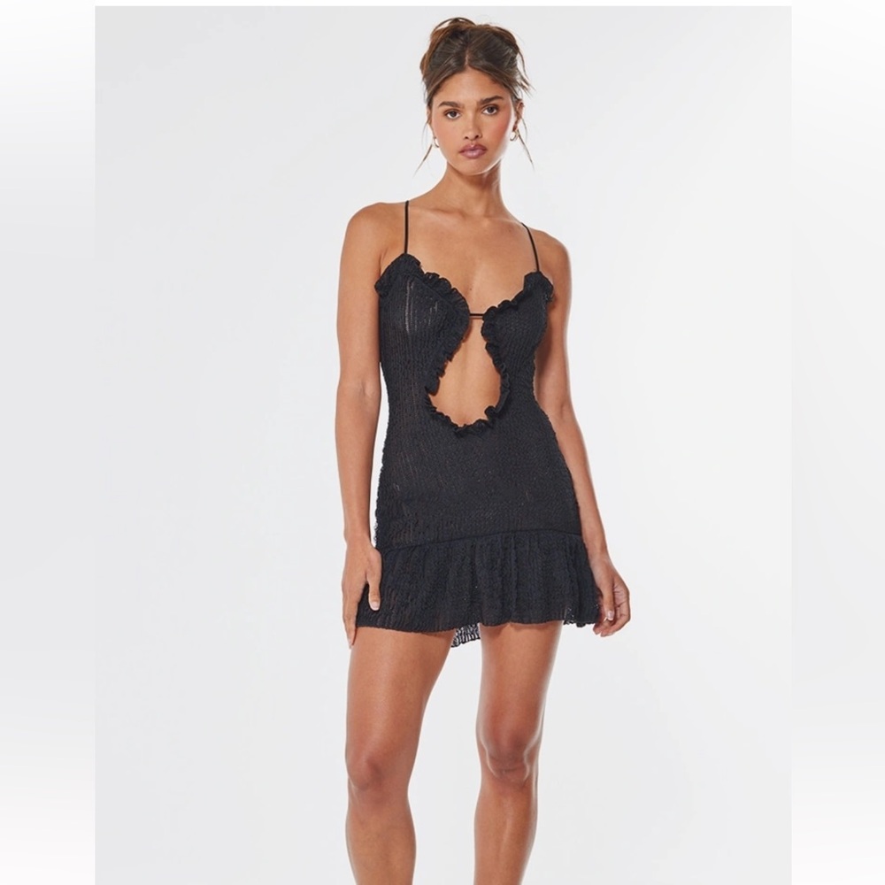 PrettyLittleThing Textured Black Dress with Ruffles